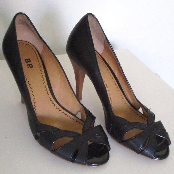 BP. "Daniella" Womens Black Leather Open Toe Pump w/3.5" Heel - Size 6M - Picture 2 of 9